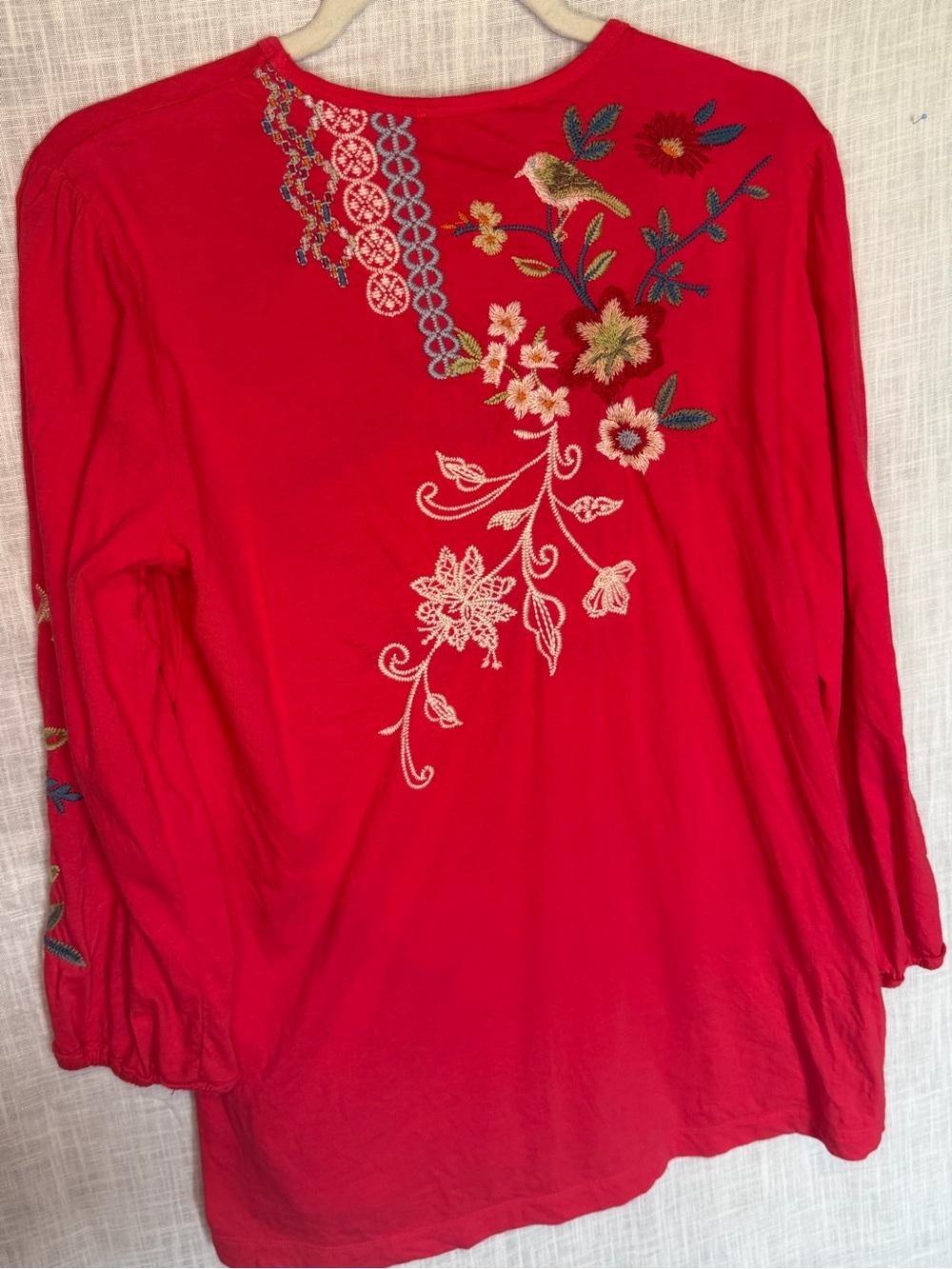 Johnny Was Ellia Fuchsia Embroidered Bird Floral Tunic Boho Cottagecore M - Picture 13 of 15